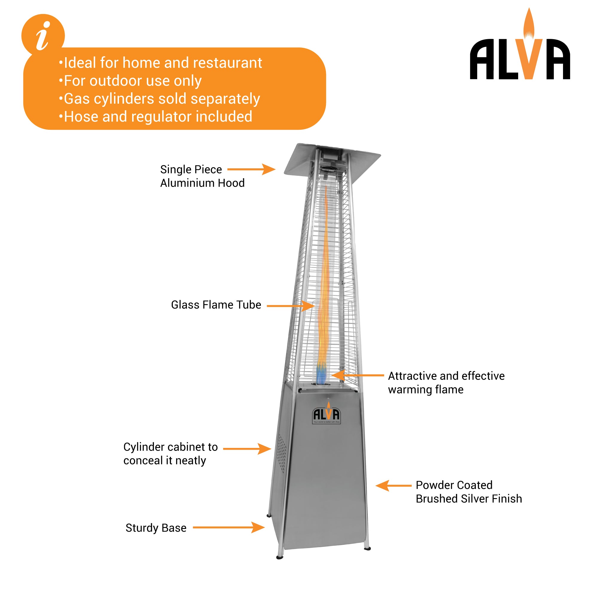 Gas Patio Heater - Designer Quartz-Glass Style